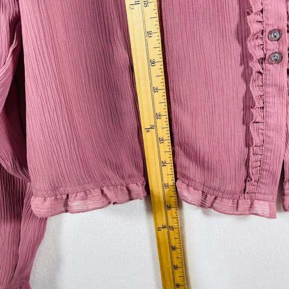 Oleg‎ Cassini Ruffle Blouse Button Down Long Sleeve Pink Top XL Women V Neck - Picture 8 of 10